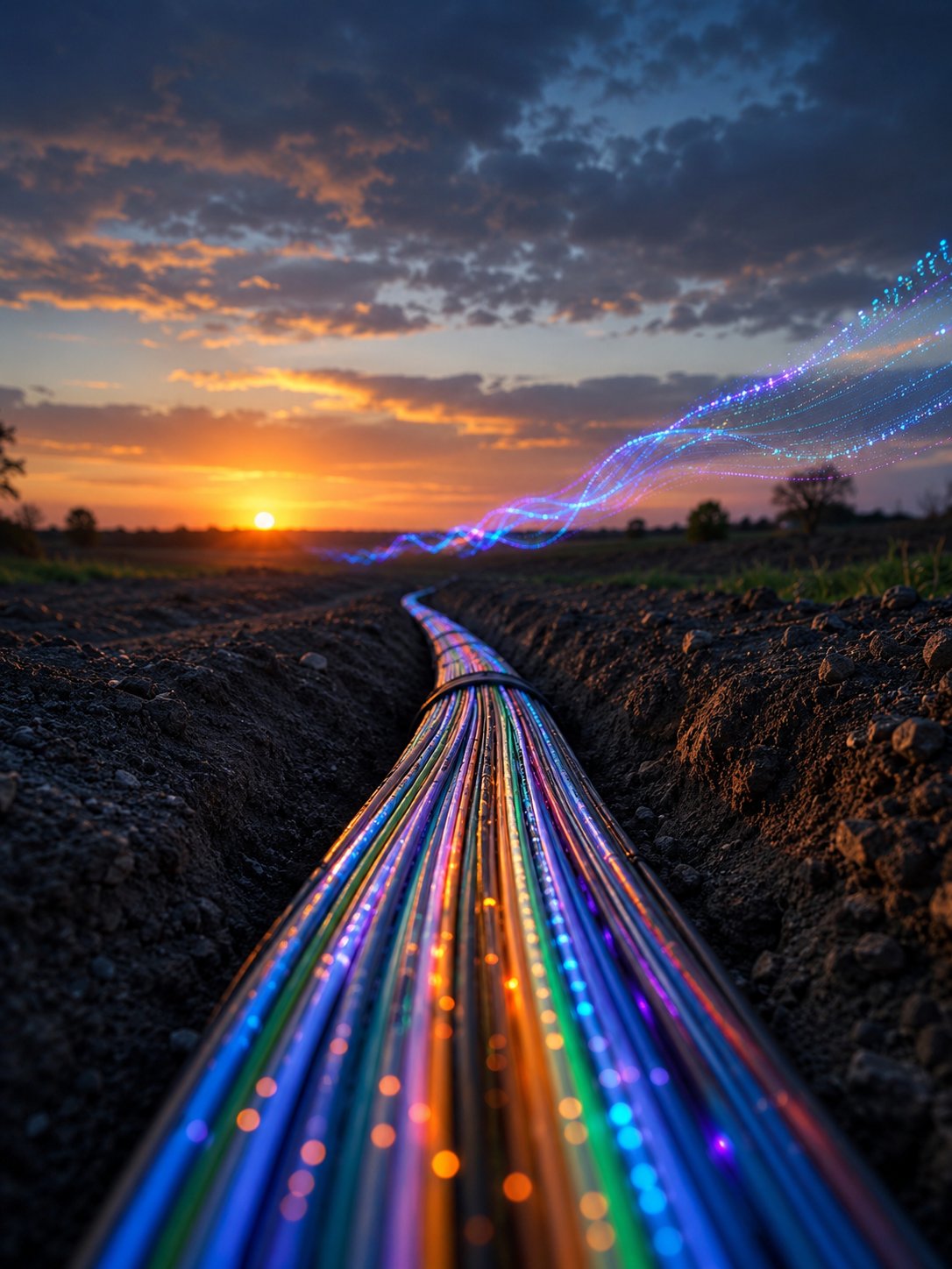 Illustration for fibre internet service showing optic cable and connection motif